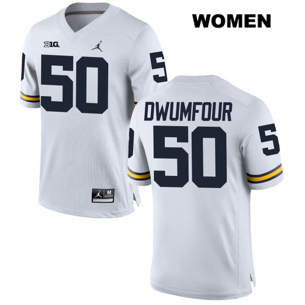Women's NCAA Michigan Wolverines Michael Dwumfour #50 White Jordan Brand Authentic Stitched Football College Jersey AT25L53ZW